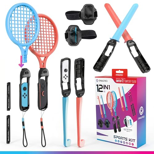 Oniverse 12-in-1 Zubehör-Kit für Switch 2/Switch/OLED, kompatibel mit Nintendo Switch Sports – Tennisschläger, Golfschläger, Chambara-Schwerter, Beinschlaufen, Handgelenkschlaufen und universelle