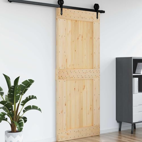 Tür NARVIK Natur aus Massivkiefer 95 x 210 cm für Innenbereich, modernes Design, platzsparend, schlichte Struktur, ideal als Schiebetür Komplettset mit Zarge und Beschlag