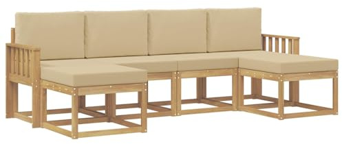 vidaXL Outdoor-Sofagarnitur mit Kissen 6 pcs Weiß und Beige Polyester, Modernes, wetterfestes Sofa-Set für draußen, stylische Gartenmöbel, minimalistische Lounge für Coole Entspannung im Garten