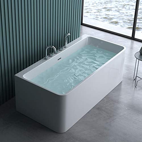 doporro Baignoire îlot rectangulaire 170cm blanc pour salle de bains Vicenza601 avec bonde et robinetterie 170x80x57cm