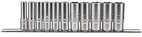 Draper 16495 3/8-Inch Square Drive Imperial Deep Socket 11 Piece Set On Metal Rail , Blue