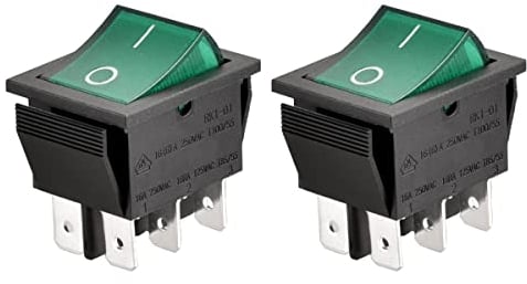 Heschen Kippschalter ON-OFF DPDT 6 Terminals grünes Licht beleuchtet 16A 250VAC 2Pack