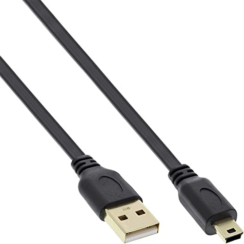 InLine 31803F USB 2.0 Flachkabel, USB A Stecker an Mini-B Stecker (5pol.), schwarz, 0,3m