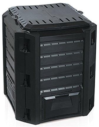 Mojawo Composteur 380L Noir de Qualité Supérieure Couvercle Verrouillable Deux Clapets de Retrait