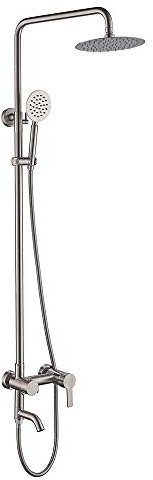 PHASAT Duschsystem SUS 304 Edelstahl Badezimmer Wasserhahn Set mit 20,3 cm rundem Regenduschkopf Handbrause Wandhalterung Verstellbare Duschstange 3 Funktionen Gebürstetes Nickel CT8020