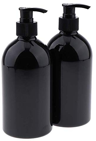 Leere Spenderbehälter, rund, 500 ml, für selbstgemachte Flüssigseife, Shampoo, Duschgel, Lotionen, ätherische Öle, schwarze Pumpe, wie beschrieben, AOD (schwarze Pumpe), 2 Stück