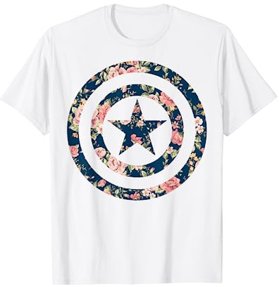 Marvel Captain America Floral Logo Fill T-Shirt