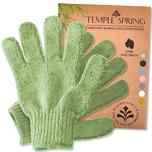Temple Spring Peelinghandschuh, Peeling Körper Duschschwamm, Waschhandschuh Körper Sauna Zubehör, Peeling Handschuh, Duschhandschuh Badezubehör für Ingrown Hair, Luffa Handschuh - Salbeigrün
