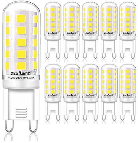 Eco.Luma G9 LED Lampen Kaltweiß 6000K, LED Leuchtmittel 3W Entspricht 40W-50W Halogenlampe, G9 Glühbirne 500 Lumen, Nicht Dimmbar, Kein Flackern, Enegiesparende kleine Birne, 10er Pack
