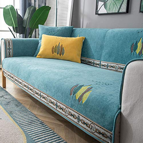 Homeen Sofa hussen,Sofa überwurf Decke,Küchen-/Lounge-Sofa-Schutzhülle, 1/2/3/4 Sitzer Bestickte Couchabdeckung, universelle rutschfeste Sofakissenhülle-Blau_90 * 180 cm