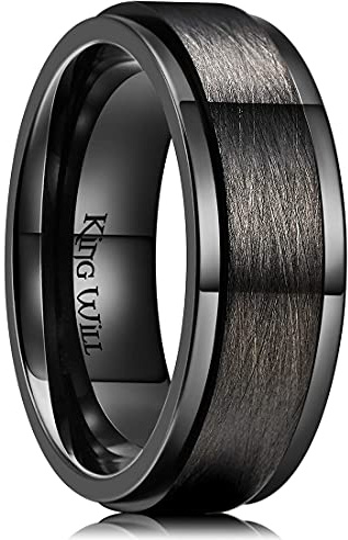 King Will 8mm Spinner Ring für Männer & Frauen - Edelstahl Fidget Angst Ring mit hochglanzpolierter & gebürsteter Oberfläche | Schwarz, Silber, Unisex Schmuck Geschenk