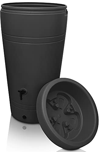 YourCasa Regentonne 230 Liter [Decore] inkl. Anschlusset - Regenfass Frostsicher aus Kunststoff mit Wasserhahn - Regenwassertonne - Wasserfass Regenwassertank Wassertonne für Garten (Anthrazit)