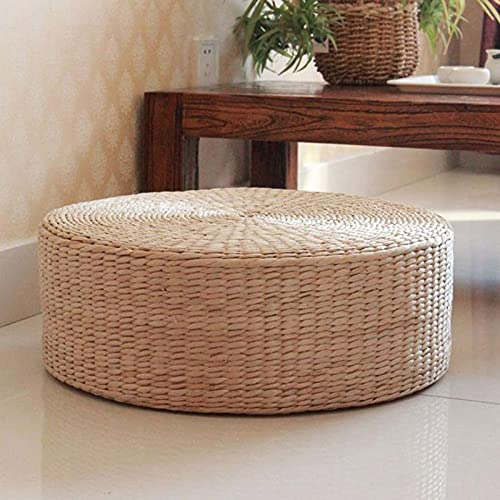 DEDEMCO Tapis de sol tissé à la main en forme de queue de chat naturel - Style japonais - Coussin rond en paille - Fait à la main - Pour fête, salon, baie vitrée, balcon, jardin