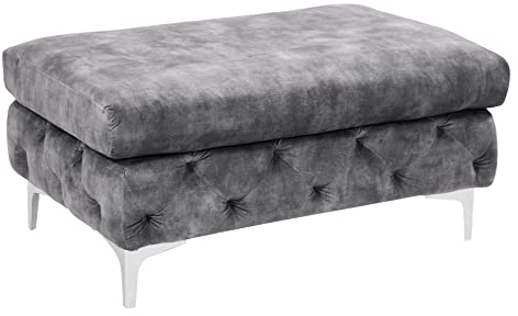 Invicta Interior Chesterfield Sitzhocker MODERN BAROCK 90cm dunkelgrau Samt Fußhocker Polsterhocker Hocker