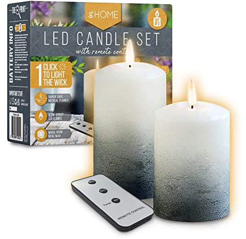 iN LED Candles | LED Candles Flickering | Grey & White Ombre Flickering Electric Flameless Candle with Remote Control - Battery Operated (Set of 2)