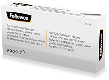 Fellowes Heftklammern 26/6 mm für Full-Strip/Vollstreifen-Heftgeräte – Packung mit 5000 Stück – Silber