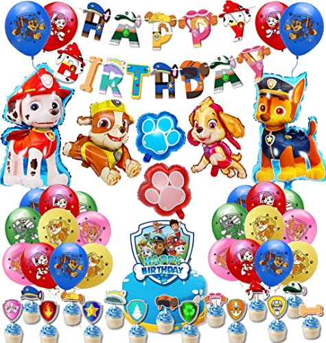 Meiruier 45 Stück Dog Patrol Luftballons, Heliumfolienballon,Cartoon Party Ballons, Geburtstag Dekoration Set, mit Happy Birthday Banner, für Kinder Geburtstagsfeier Dekorationen