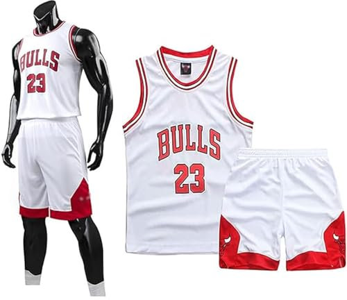Basketball Trikot Shirt und Shorts, Erwachsene Basketball Jersey, Basketball ärmellose Anzug, Basketball Sportbekleidung, T-Shirt Weste + Shorts, Jugendlich Sweatshirt(2XL,Weiß)