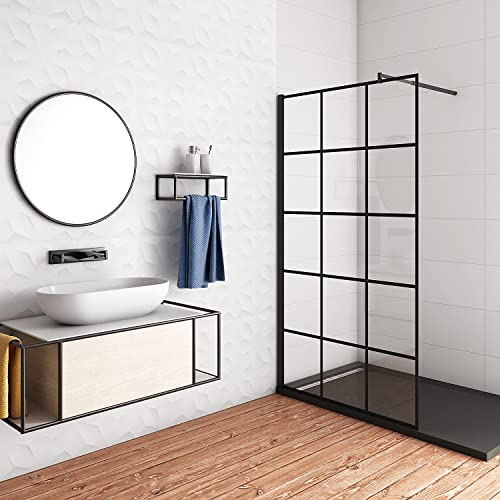 Aica Sanitär 80x200cm Walk in Duschwand 8mm Glas Dusche Duschabtrennung Schwarz