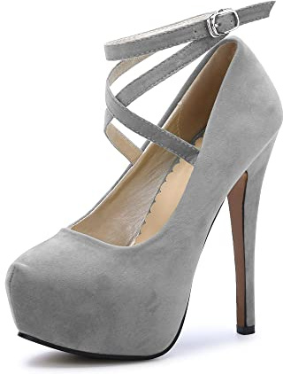 Womens High Heel Ankle Strap Platform Pump Wedding Evening Party Court Shoes RM Grey Tag 45-UK 9.5