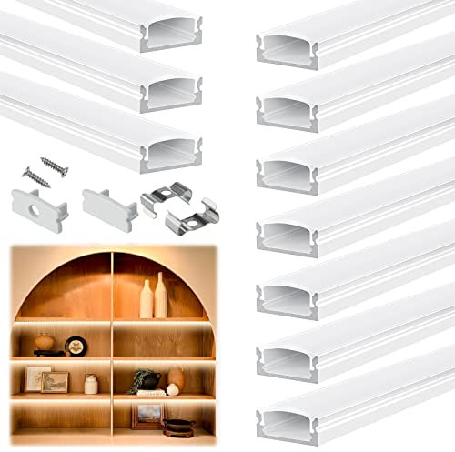 Muzata 10Pack 3.3FT/1M White LED Channel System with Milky White Cover U Shape Aluminum Profile Track 8x17mm for LED Strip Light U1SW HW