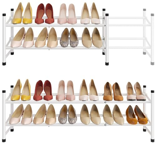 Tajsoon Étagère à Chaussures (Blanc, 2 Niveaux Extensible)