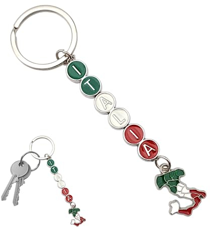 Powersell Portachiavi con Anello Porta Chiavi Tascabile Bandiera Nazionale Italiana Italia in Metallo, Accessorio per Uomo e Donna, Idea Regalo (ITALIA)