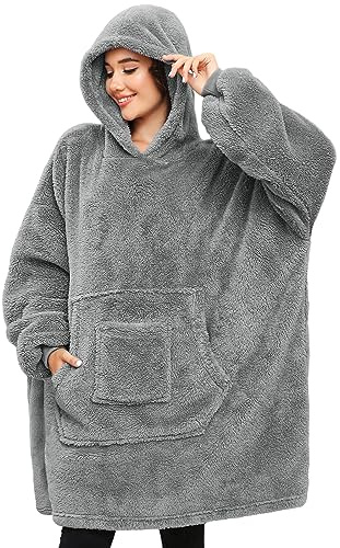 CMTOP Decke Hoodie Damen Teddyfleece Kapuzenpullover mit Taschen Frauen Sweater Decken