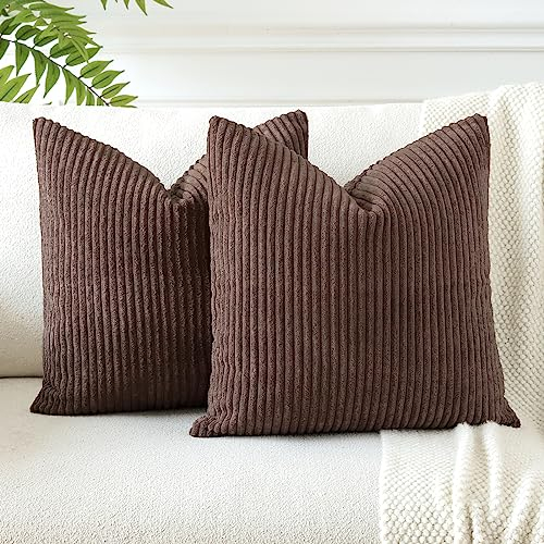 JOTOM 2er Set Cord Kissenbezüge Kissenhülle Dekorative Zierkissen Sofakissen Couchkissen Dekokissen Kissenbezug Deko Kissenhülle für Sofa Wohnzimmer 40x40cm Braun