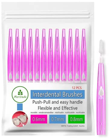 MoriVeda Interdentalbürsten 0,6mm Pink 12 Stk. - Push-Pull | Zahnzwischenraumbürsten Push-Pull - mit Dental Labors entwickelt