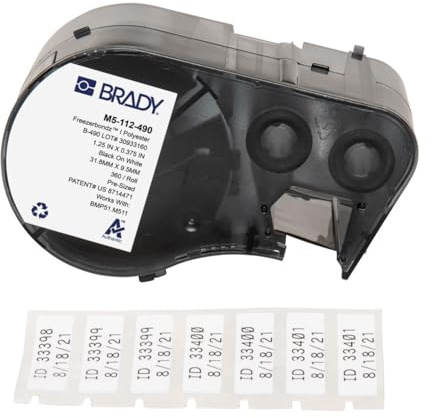 Brady FreezerBondz™ Polyester-Vorgefertigte Etiketten für Etikettendrucker BMP51/BMP53/M511-360 Klebeetiketten - Schwarz auf Weiß (31,75 mm (B) x 9,53 mm (H)) - M5-112-490