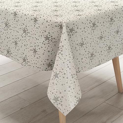 KEVKUS Wachstuch Tischdecke P226-2 Sterne Silber Weihnachten Advent wählbar in eckig, rund und oval - Größe eckig 140x220cm mit Paspelband