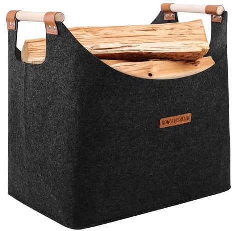XL Faltbarer Holzkorb für kaminholz Extra dicker Filz und verstärkter Griff | Kaminholzkorb für Einkauf, Holz, Zeitung oder Brennholz | Brennholzkorb Filzkorb(Schwarz)