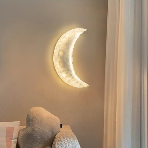 GUANSHAN Harz Simulation 3D Mond Wandleuchte Fantasy Mond Wandleuchte Kunst Veranda Dekorative Licht Kreative Korridor Lichtinstallation Für Schlafzimmer,Wohnzimmer
