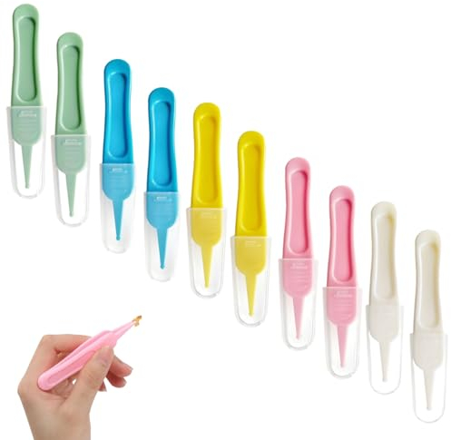 EUPSIIU 10 Pièces Sécurité pour Bébé Brucelles, Pinces à Épiler, Oreille Nez Nombril Pince, Pinces de Nettoyage du Nez, Pince à Épiler Plastique à Tête Ronde pour Nettoyage Nasal (Multicolore)