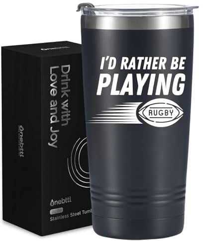 Onebttl Rugby Gifts, Rugby Coach Gifts for Men, 20 oz Travel Tumbler with Lid and Straw, Gift Box and Card Included, I'd Rather be Playing Rugby