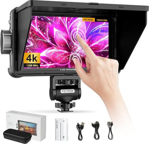 VILTROX DC-550Pro Camera Field Monitor, 1200Nit 5.5 inch 4K HDMI Camera Monitor with Battery, Full HD 1920x1080 IPS, 3D LUT Monitor with Storage Bag for DSLR Sony Canon Nikon Camera