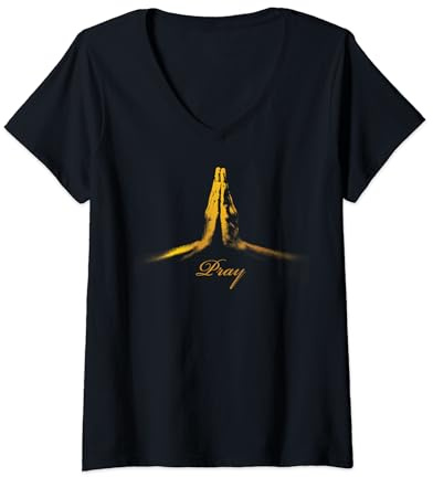 Damen PRAY Hände des Gebets BETEN T-Shirt mit V-Ausschnitt