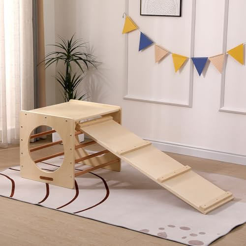 HOME DELUXE - Kletterwürfel mit Rutsche Finn - Kiefernholz, 52 x 52 x 60 cm, inkl. Rutsche und Kletterwürfel I Kletterwand Kinder-Klettergerüst, 54085