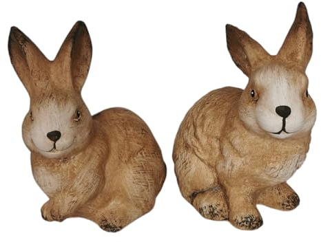 Goldbach 2er Set Hase 15cm groß braun Keramik Ostern Figur sitzend Osterhase modern Dekofigur Osterdeko, 803710
