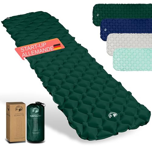 Backpacker's Journey Isomatte – Ultraleichte Luftmatratze mit kleinem Packmaß, ideal für Bikepacking, Camping & Outdoor – Aufblasbare Luftzellenmatte, leicht & kompakt (dunkegrün)