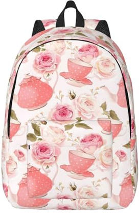 GaxfjRu Sac à dos polyvalent avec théière rose et sac à dos pour ordinateur portable pour homme, design de voyage avec grand espace de rangement, Noir , S