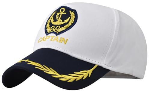 Anchor bestickte Kapitänsmütze, Skipper, Bootfahren, Baseballkappe, verstellbar, nautische Yacht, Marine, Seemanns-Trucker-Mütze, Weiss/opulenter Garten, 2-8