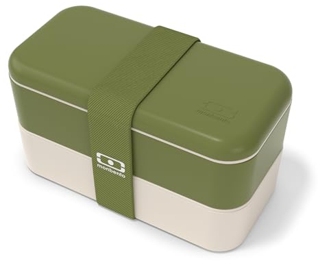 monbento - Lunch Box Matière Recyclée MB Original Olive Recycled - Boite a Lunch à Compartiments - Bento Box Hermétique 2 étages - Idéal pour Travail/Pique-nique - Sans BPA - Made in France - Kaki