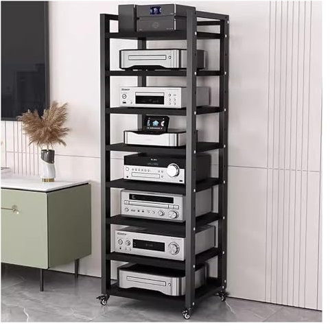 mueble equipo hifi Soporte multimedia de 5/6/7/8 niveles Armario para componentes de audio/vídeo con ruedas, Rodante Estante para consola de videojuegos, Estante estéreo AV Media, para Casa/ Oficina C