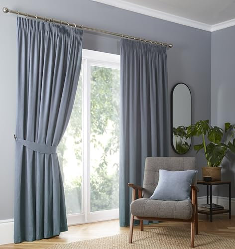 Fusion - Light Blue Blackout Curtains W66 x L72x (168 x 183cm) - Pencil Pleat Curtains in Sky Blue - 2x Panels - Thermal Curtains for Bedroom & Living Room - Pleated Curtains and Drapes in Pale Blue
