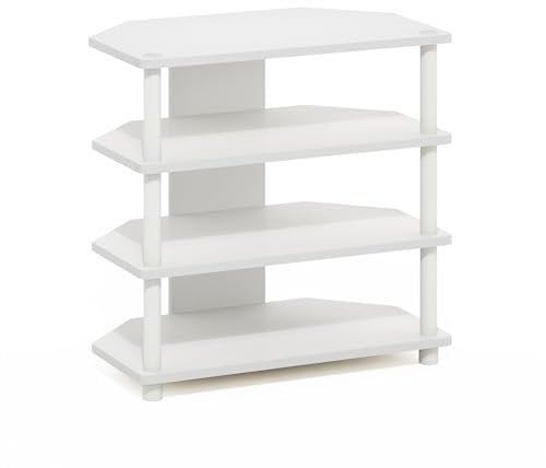 Furinno Econ Easy Assembly 4-Tier Petite TV-Ständer, Weiß/Weiß