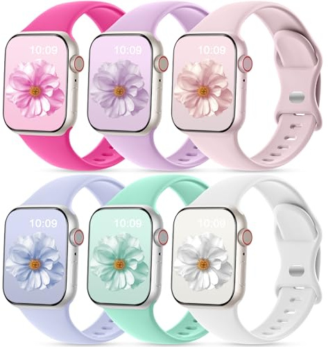 CeMiKa 6 Pack Straps Compatible with Apple Watch Strap 40mm 41mm 38mm 42mm | Soft Silicone Sport Band for iWatch SE Series 11 10 9 8 7 6 5 4 3 SE3, Breathable Waterproof Strap for Men Women
