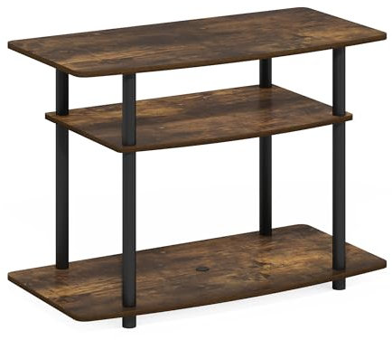 Furinno Turn-N-Tube No Tools 3-Tier TV Stands, Amber Pine/Black