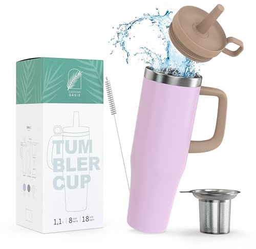 Everyday Oasis® Tumbler Cup | Extra großer Thermobecher mit Strohhalm und Teesieb I Auslaufsicherer Isolierbecher | 1180 ml | Kaffee- und Teebecher to go | Lavender Colorway